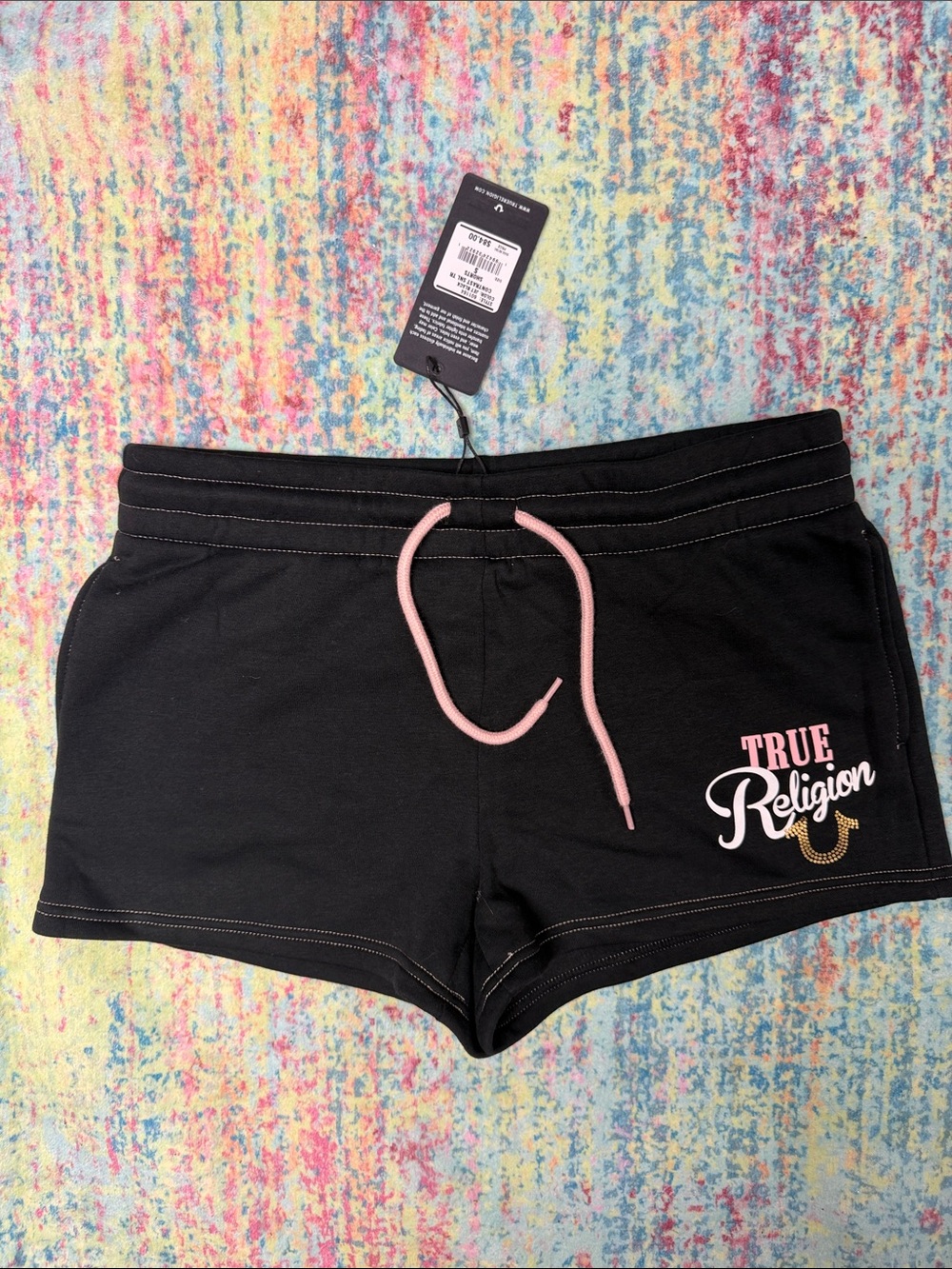 True Religion Black Athletic Shorts with Pink Drawstring